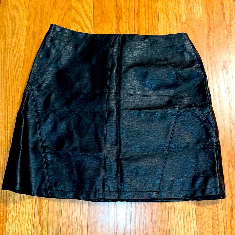 Divided Faux Leather Skirt with Geometric Seams